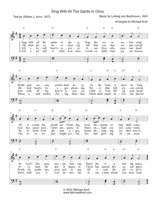 Sing With All The Saints In Glory (Arr. Michael Arell) - William J. Irons, Ludwig van Beethoven (Piano-Vocal-Guitar (Piano Accompaniment))