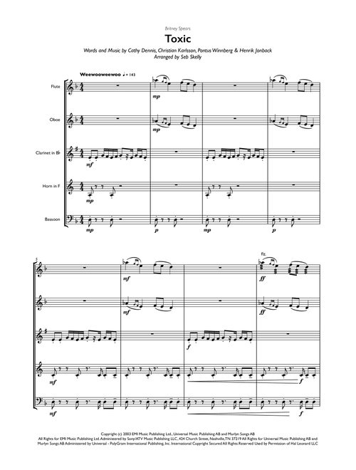Toxic (Arr. Seb Skelly) - Britney Spears (Woodwind Ensemble)