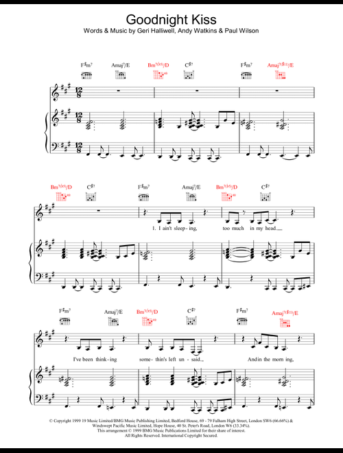 Goodnight Kiss - Geri Halliwell (Piano-Vocal-Guitar (Piano Accompaniment))