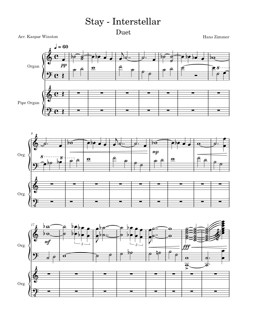 Stay Interstellar Sheet music for Organ (Piano Duo)
