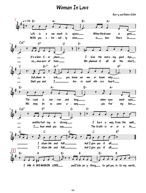 Woman In Love (Lead sheet with lyrics )