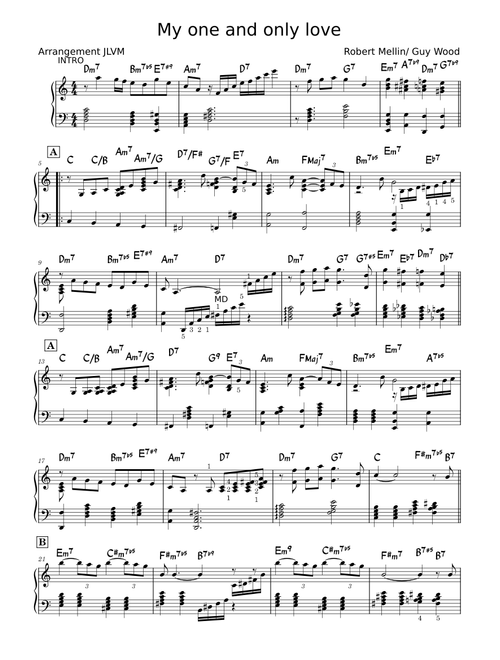 My One and Only Love – Guy Wood, Robert Mellin arrangement piano solo avec accords chiffrés
