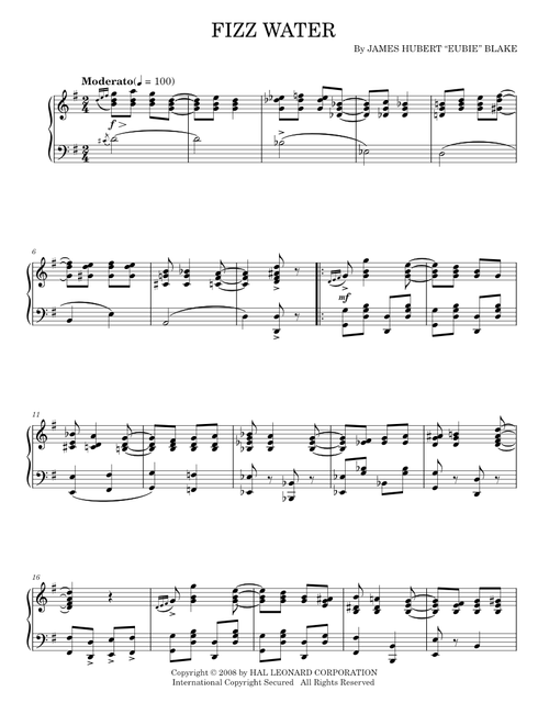 Fizz Water - James Hubert "Eubie" Blake (Piano Solo)