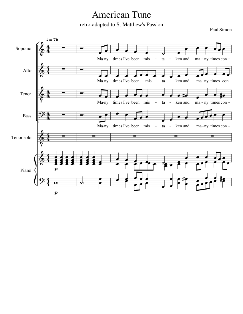 American Tune Sheet Music for Piano, Soprano, Alto, Tenor &amp; more ...
