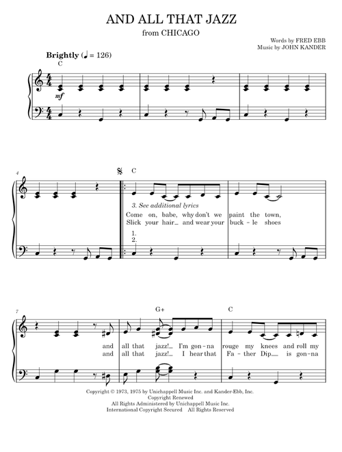 And All That Jazz - Chicago Musical, Kander & Ebb (Easy Piano)