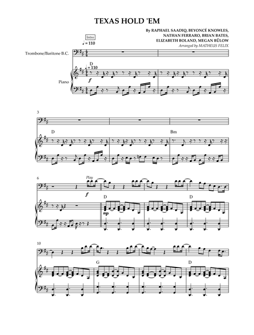 Texas Hold 'em (Arr. Matheus Felix) - Beyoncé (Trombone and Piano)