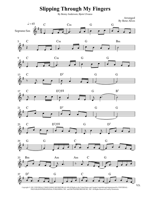 Slipping Through My Fingers (Arr. Rene Alves) - ABBA (Soprano Sax Solo)