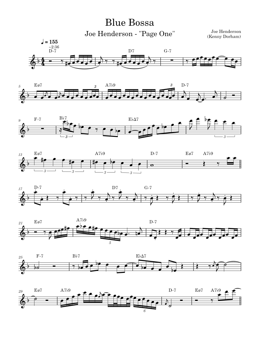 Transcription) Blue Bossa - Joe Henderson Sheet Music with Chords