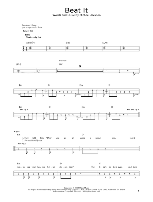 Beat It - Michael Jackson (Easy Bass Tab)