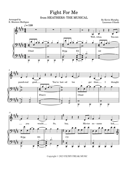Fight For Me (Arr. E. Montero Mulligan) - Heathers The Musical (Piano Vocal)