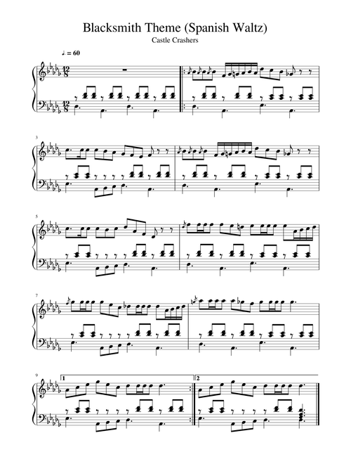 Castle Crashers - Blacksmith Theme (Spanish Waltz) for piano