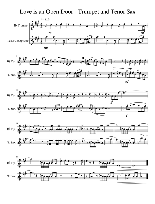Love is an Open Door - Trumpet and Tenor Sax