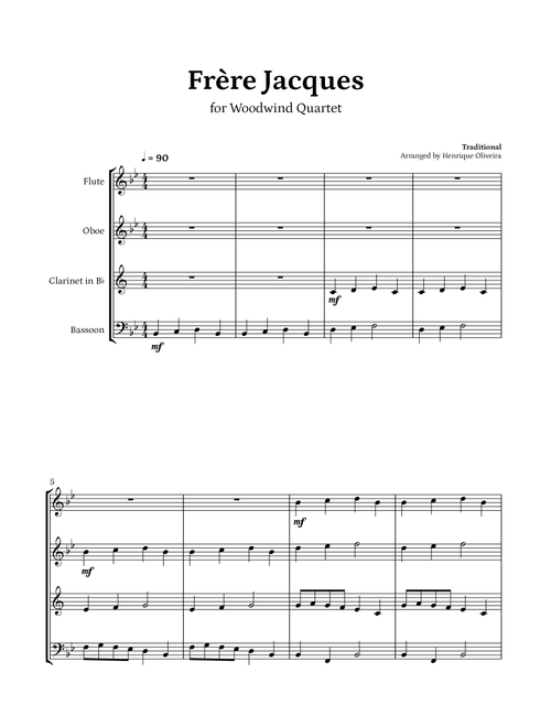 Frère Jacques (Woodwind Quartet) (Arr. Henrique Oliveira) - Traditional (Woodwind Ensemble)
