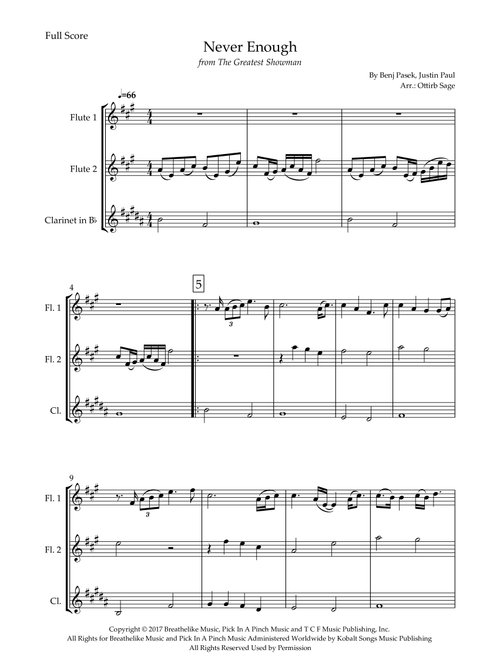 Never Enough (Arr. Ottirb Sage) - The Greatest Showman Ensemble (Woodwind Ensemble)