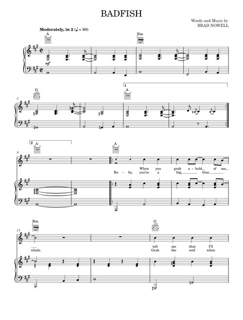 Badfish - Sublime (Piano-Vocal-Guitar)