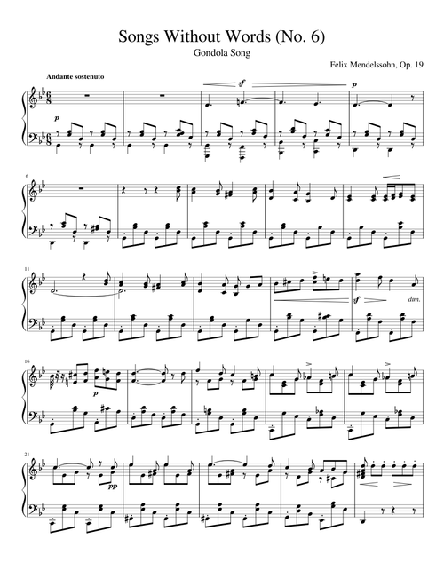Mendelsshon Songs Without Words (No. 6) Piano solo