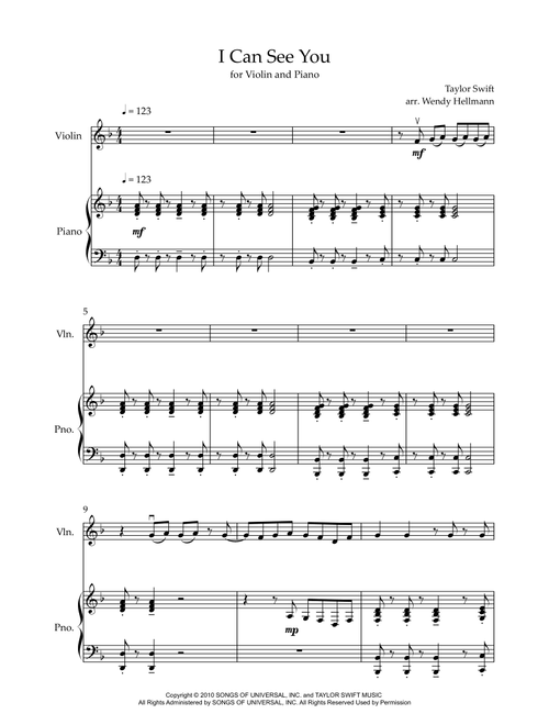 I Can See You (Arr. Wendy Hellmann) - Taylor Swift (Violin and Piano)