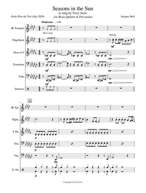 Seasons in the Sun - Jacques Brel (Brass Quintet & Percussion)