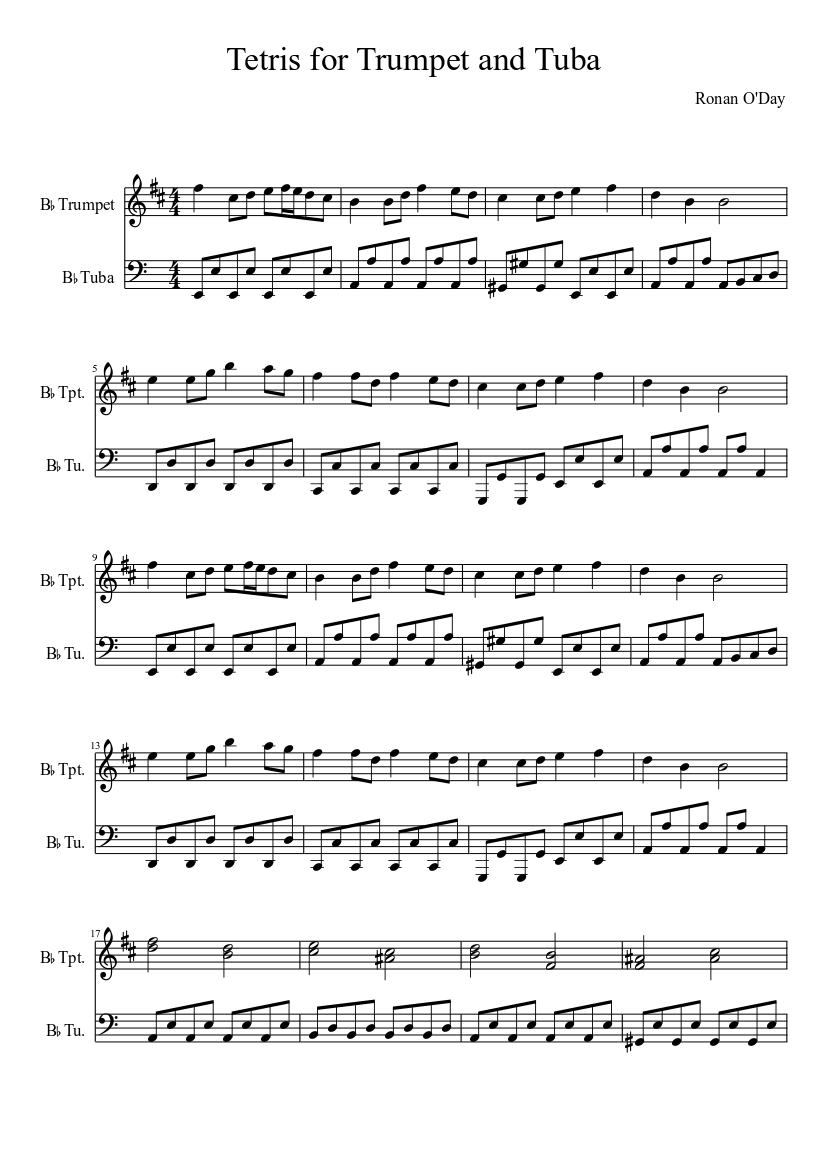 Tetris for Trumpet and Tuba Sheet music for Tuba, Trumpet other (Brass  Duet) 