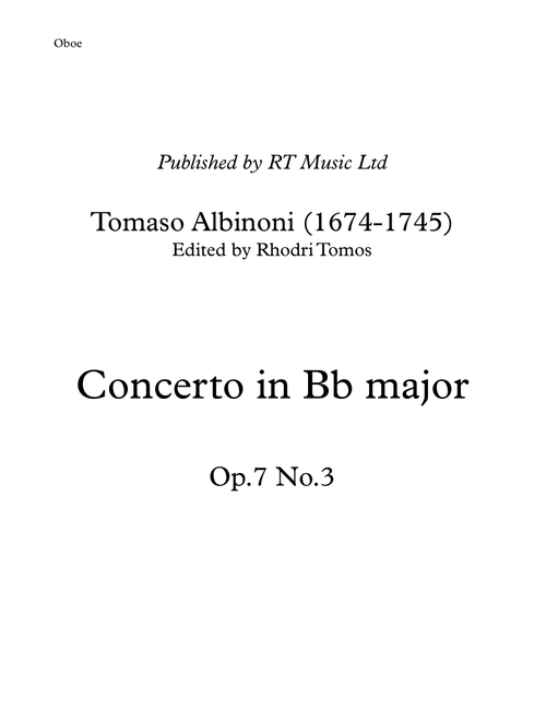 Albinoni Concerto Bb major Op.7 No.3 - solo trumpets and piccolo trumpet parts (Arr. Rhodri Tomos) - Tomaso Giovanni Albinoni (1671-1751) (Trumpet Solo)