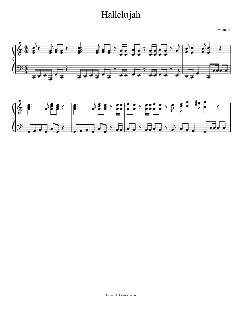 Hallelujah Handel Sheet Music for Piano (Solo) easy | MuseScore.com