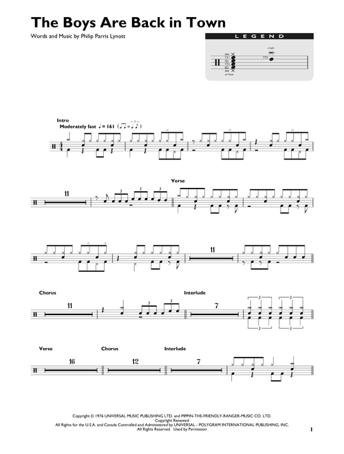 The Boys Are Back In Town - Thin Lizzy (Drum Chart)