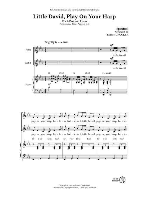 Little David, Play On Your Harp (arr. Emily Crocker) - Traditional (Choral, 2-Part)