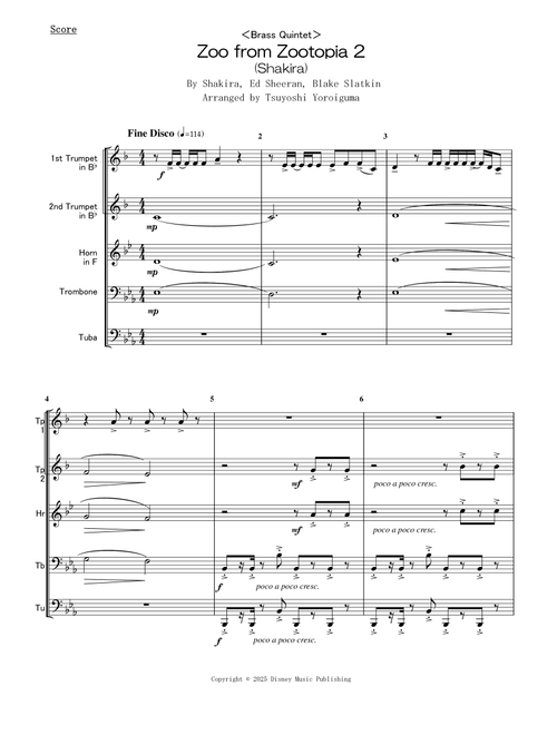 Zoo (Arr. Tsuyoshi Yoroiguma) - Shakira (Brass Ensemble)
