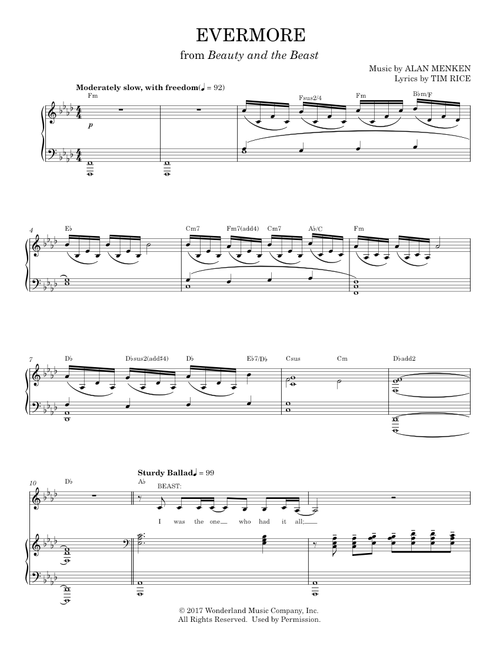 Evermore – Alan Menken (Piano Vocal)