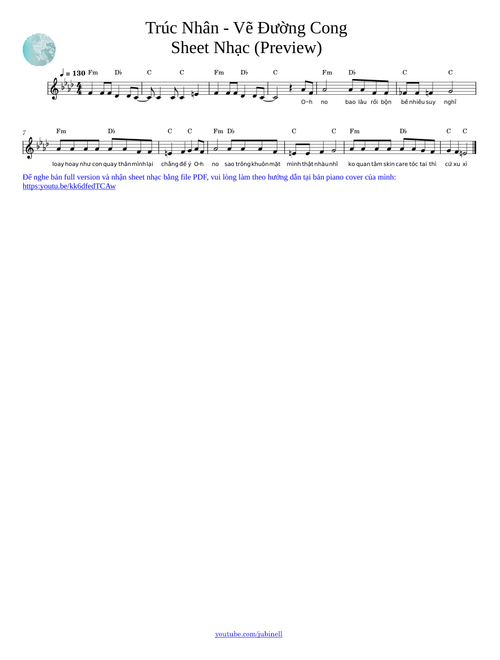 Trúc Nhân - Vẽ Đường Cong Sheet Nhạc | Sheet Music Hợp Âm Lời Bài Hát Karaoke