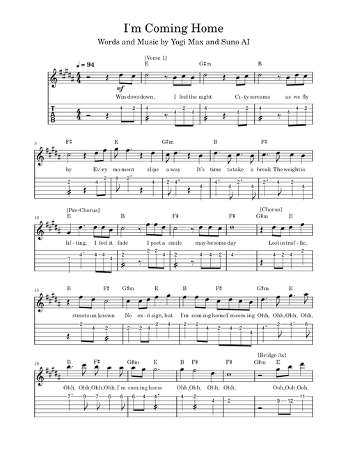I'm Coming Home in B Major