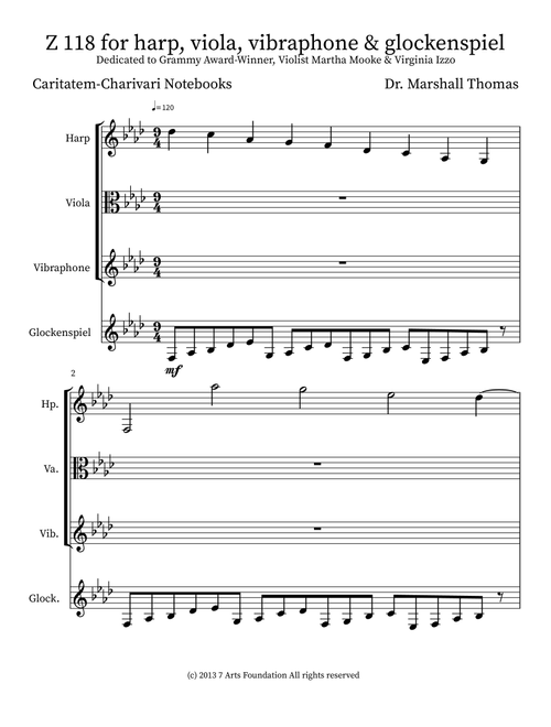 Z 118 for harp, viola, vibraphone & glockenspiel - Celebrity Chamber Players (Small Ensemble)