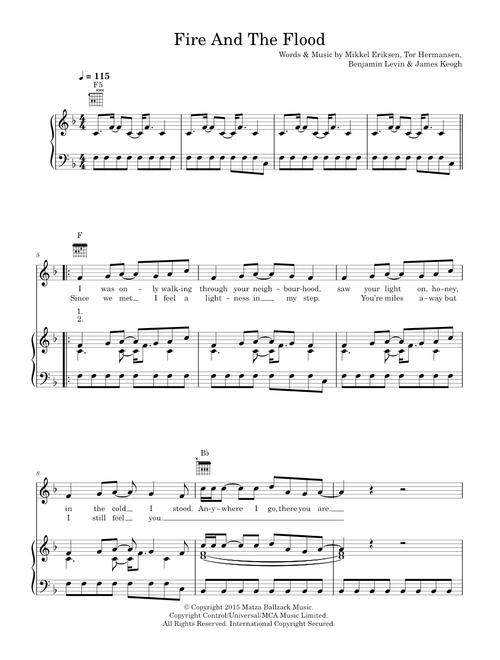 Fire and the flood - Vance Joy (Piano-Vocal-Guitar (Piano Accompaniment))