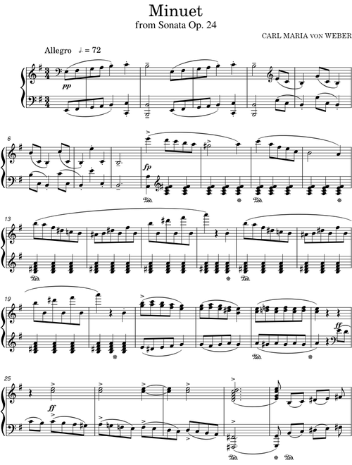 Piano Sonata No.1 in C major, Op.24 – Carl Maria von Weber (movement 3:  Minuet)