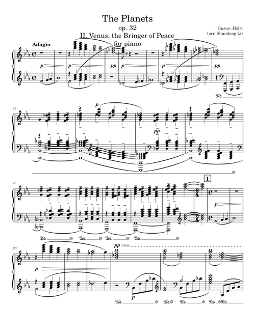 The Planets, op. 32 — II. Venus, Bringer of Peace for piano
