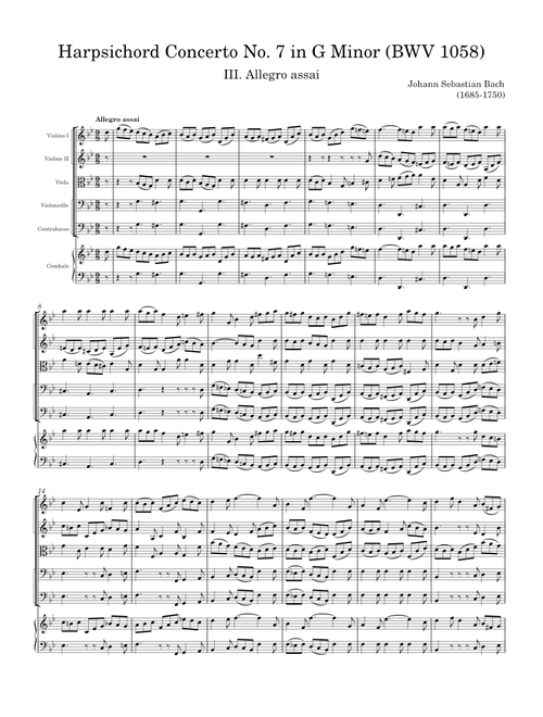 Harpsichord Concerto No. 7 in G Minor (BWV 1058): III. Allegro assai