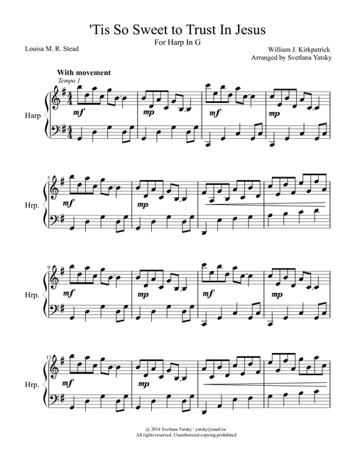 'Tis So Sweet to Trust In Jesus (Arr. Svetlana Yatsky) - W.J. Kirkpatrick (Harp)