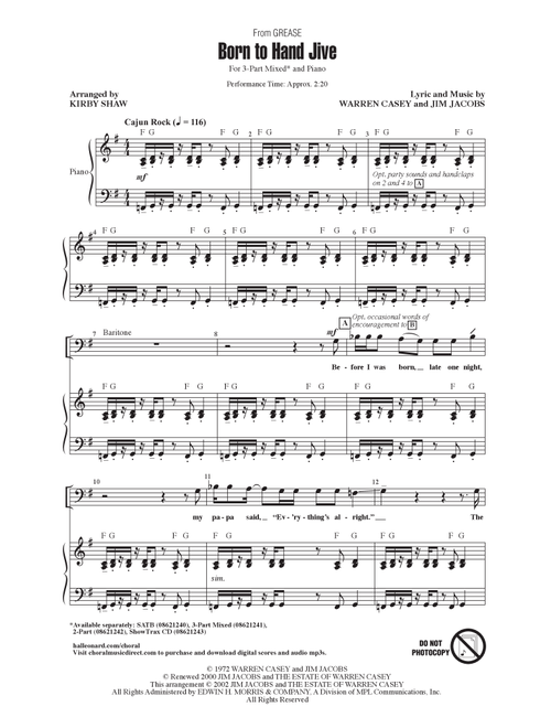 Born To Hand Jive (from Grease) (arr. Kirby Shaw) - Sha Na Na (Choral, 3-Part Mixed)