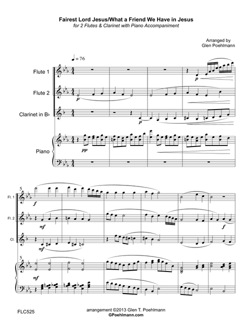 FAIREST LORD JESUS/WHAT A FRIEND WE HAVE IN JESUS - 2 Flutes & Clarinet with Piano (Arr. Glen Poehlmann) - Charles Croat Converse (Woodwind Ensemble)