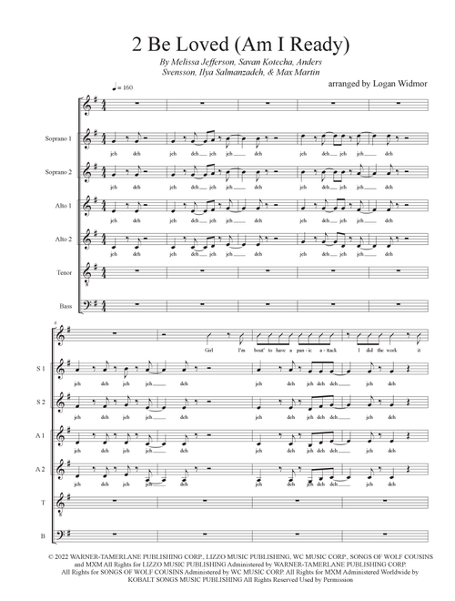 2 Be Loved (am I Ready) (Arr. Logan Widmor) - Lizzo (Choral, SATB divisi)