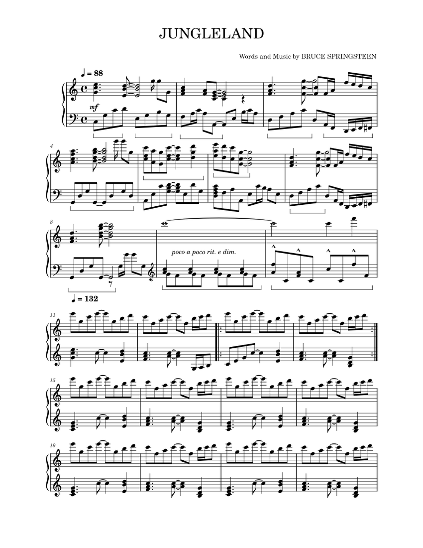 JUNGLELAND Bruce Springsteen JUNGLELAND Sheet music for Piano (Solo