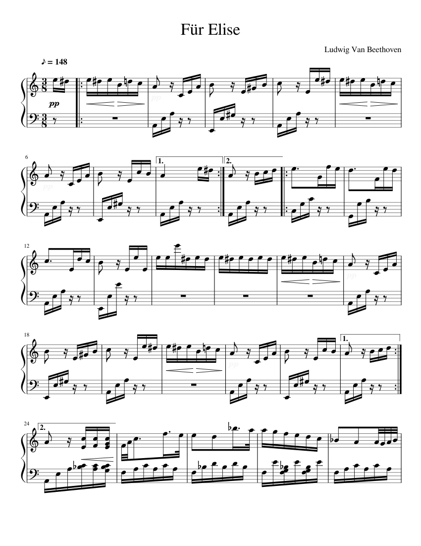 Für Elise Sheet Music for Piano (Solo) | MuseScore.com