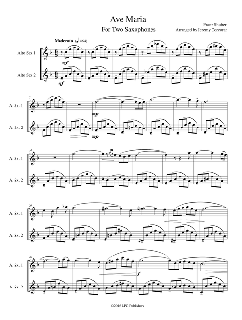 Ave Maria for Two Saxophones (Arr. Jeremy Corcoran) - Franz Schubert (Instrumental Duet)