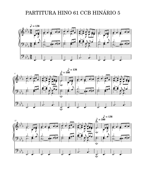 PARTITURA HINO 61 CCB HINÁRIO 5