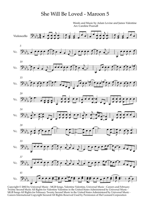 She Will Be Loved (Arr. Caroline Pearsall) - Maroon5 (Cello Solo)