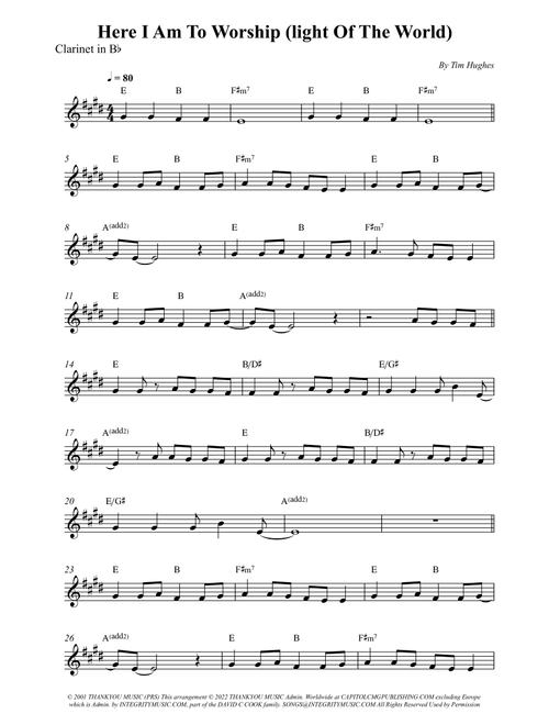 Here I Am To Worship (light Of The World) (Arr. Wesley S. SIlva) - Phillips, Craig & Dean (Clarinet Solo)