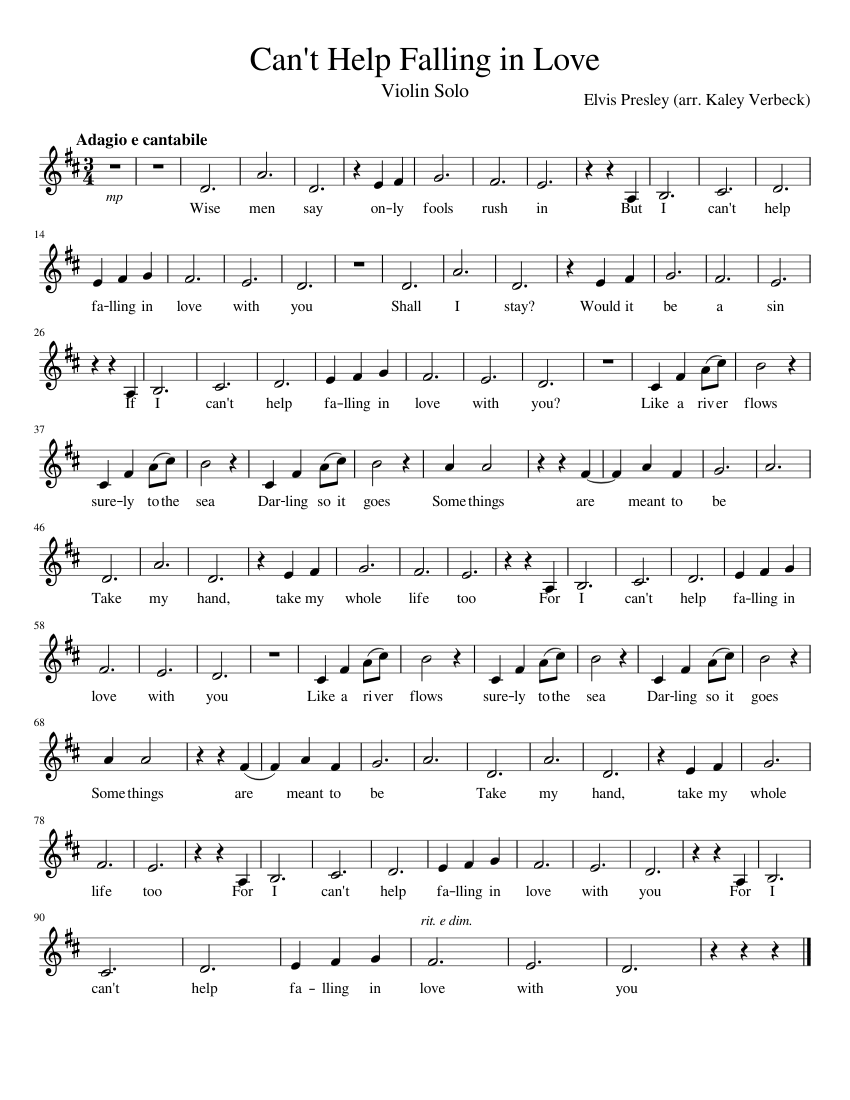 Can't Help Falling in Love Violin Solo Sheet music for Violin (Solo