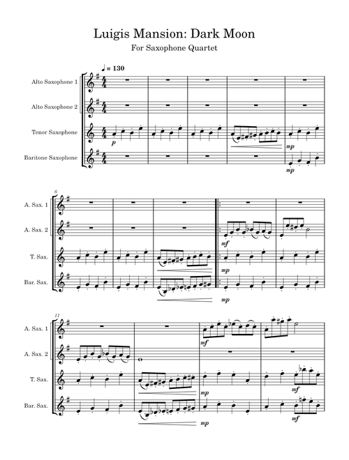Luigis Mansion: Dark Moon for Sax Quartet