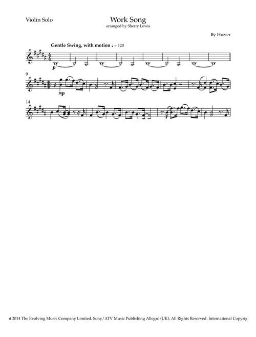 Work Song (Arr. Sherry Lewis) - Hozier (Violin Solo)