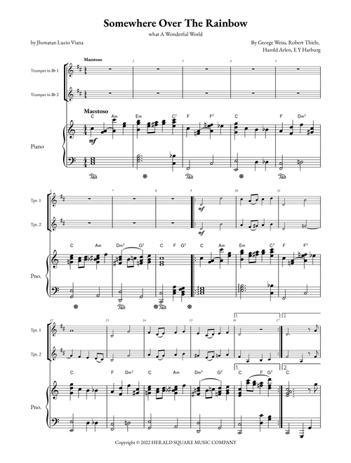 Somewhere Over The Rainbow/what A Wonderful World (Arr. Jhonatan Lucio Viana) - E Y Harburg, George Weiss, Harold Arlen (Instrumental Duet and Piano)